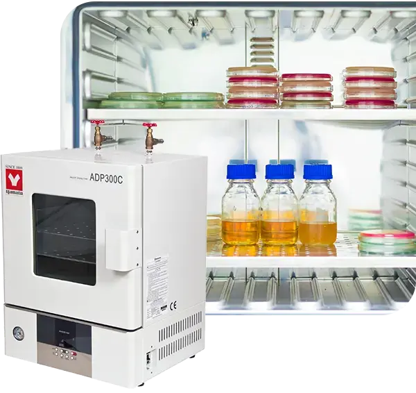Yamato lab oven with sample bottles